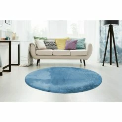 BAUHAUS Teppich Rund Happy Himmelblau, Durchmesser: 120 Cm, 100 % Polyester (Flor) -Bodenfliesen Verkäufe 12 2152