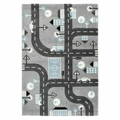 BAUHAUS Kayoom Kurzflorteppich Straßenverkehr Silber, 170 X 120 Cm, 100 % Polypropylen