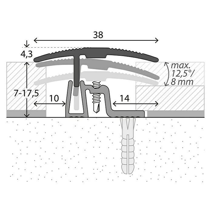 BAUHAUS LOGOCLIC Übergangsprofil 401 Edelstahl Matt, 0,9 M X 38 Mm, Montageart: Schrauben 4 BAUHAUS LOGOCLIC Übergangsprofil 401 Edelstahl Matt, 0,9 M X 38 Mm, Montageart: Schrauben – Bild 2